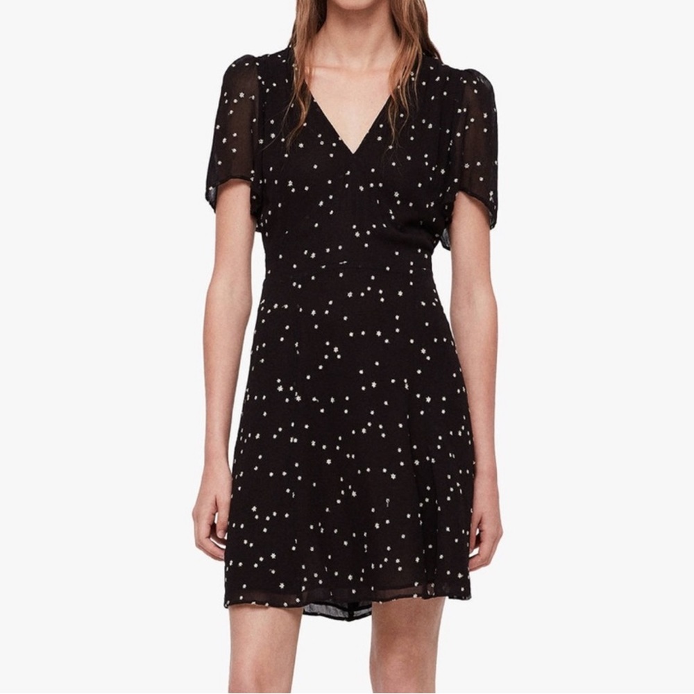All Saints Lucia Star Embroidered Black Mini Dress